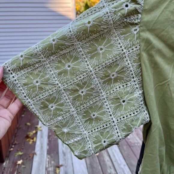 SOLD Anthropologie Luna Moon Eyelet Embroidered Floral Green 2 Piece Pants Top L - Picture 5 of 15